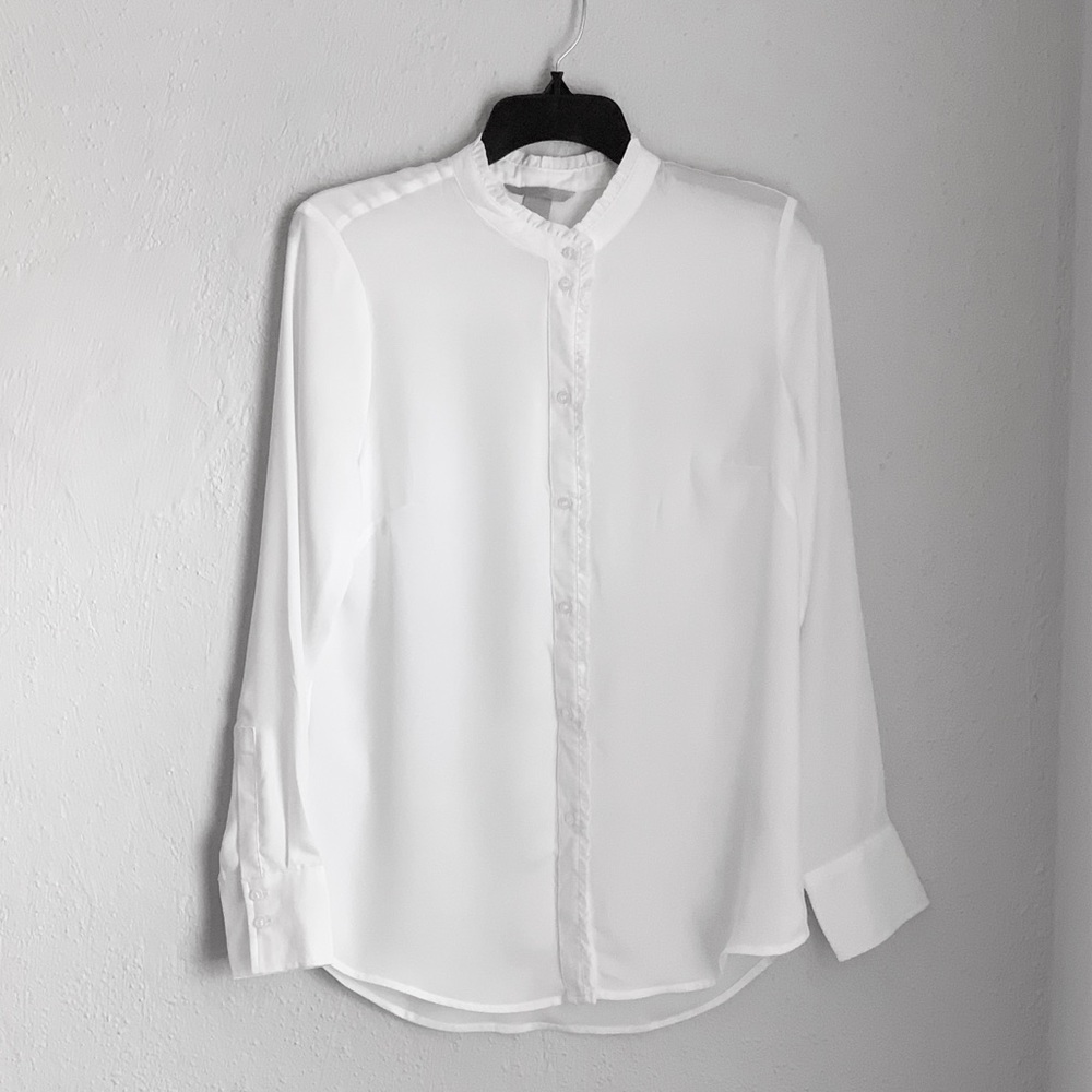 H&M White Ruffle Trim Blouse